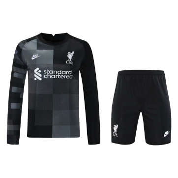 Liverpool Soccer Jersey Goalkeeper Long Sleeve Kit(Jersey+Short) Black Replica 2021/22