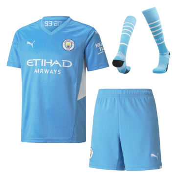 Manchester City Soccer Jersey Home Whole Kit(Jersey+Short+Socks) Replica 2021/22