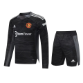 Manchester United Soccer Jersey Goalkeeper Long Sleeve Kit(Jersey+Short) Black Replica 2021/22