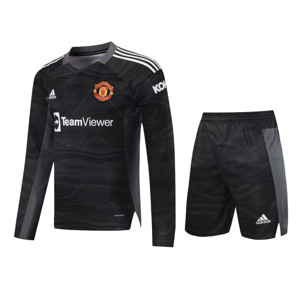 Manchester United Soccer Jersey Goalkeeper Long Sleeve Kit(Jersey+Short) Black Replica 2021/22