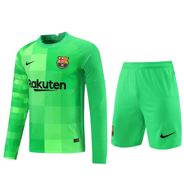 Barcelona Soccer Jersey Goalkeeper Long Sleeve Kit(Jersey+Short) Green Replica 2021/22