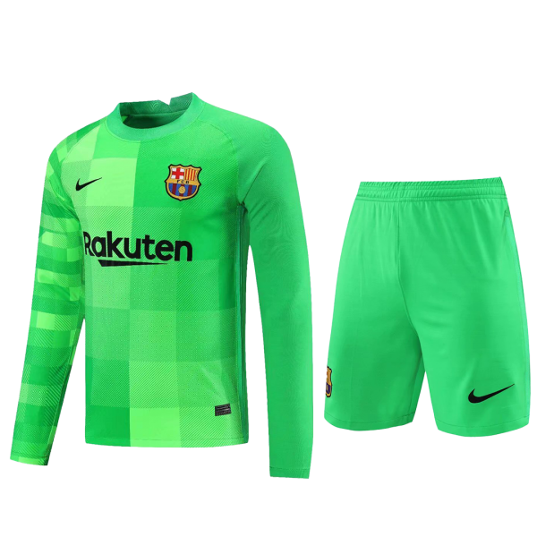 Barcelona Soccer Jersey Goalkeeper Long Sleeve Kit(Jersey+Short) Green Replica 2021/22