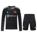 Manchester United Soccer Jersey Goalkeeper Long Sleeve Kit(Jersey+Short) Black Replica 2021/22