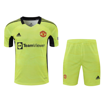 Manchester United Goalkeeper Soccer Jersey Green Kit(Jersey+Shorts) 2021/22