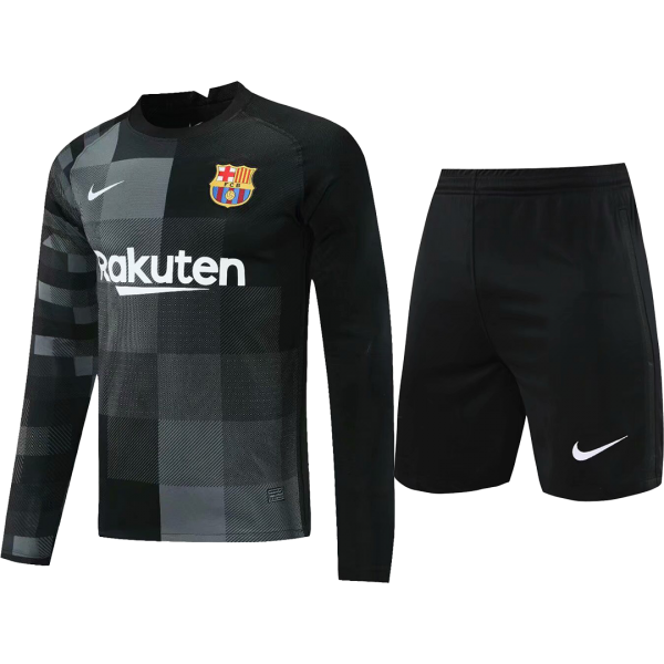 Barcelona Soccer Jersey Long Sleeve Goalkeeper Kit(Jersey+Short) Black Replica 2021/22