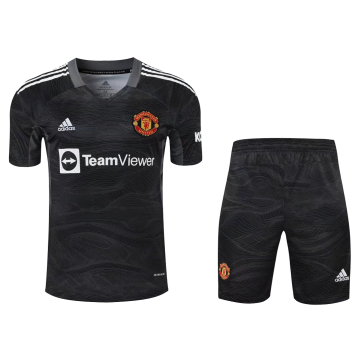 Manchester United Soccer Jersey Goalkeeper Kit(Jersey+Short) Black Replica 2021/22