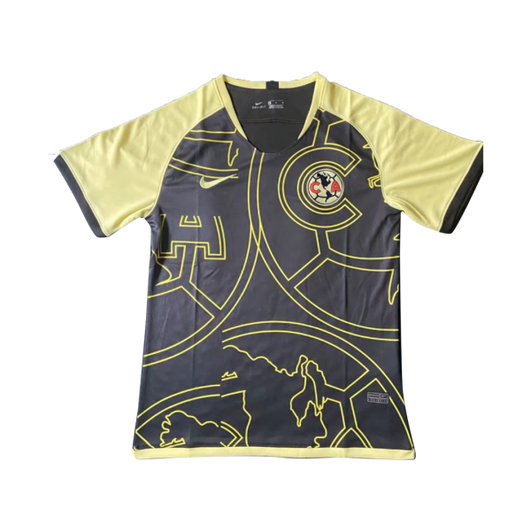 Club America Pre Match Soccer Jersey Black&Yellow Replica 2021/22