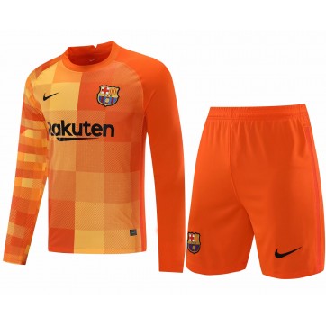 Barcelona Soccer Jersey Goalkeeper Long Sleeve Kit (Jersey+Short) Orange Replica 2021/22