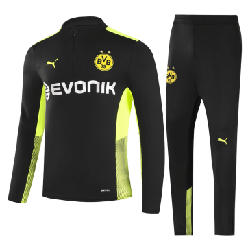 Kids Borussia Dortmund Zipper Sweatshirt Kit(Top+Pants) Black 2021/22