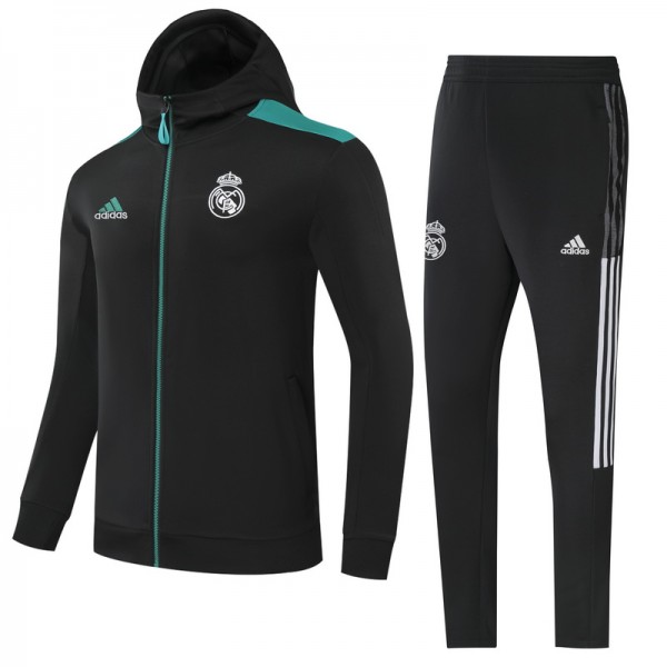 Kids Real Madrid Hoodie Training Kit Black (Jacket+Pants) 2021/22