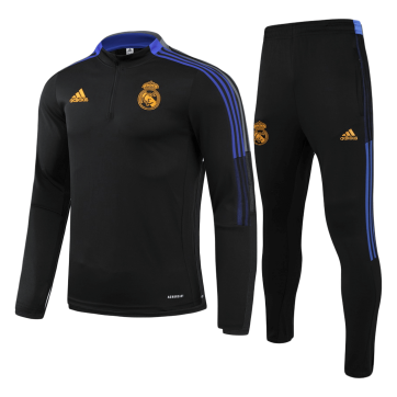 Kids Real Madrid Zipper Sweat Kit(Top+Pants) Black 2021/22