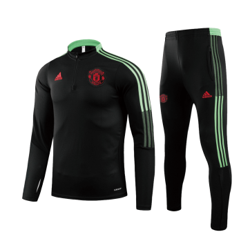 Manchester United Kids Zipper Sweat Kit (Top+Pants) Black&Green 2021/22