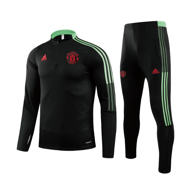 Manchester United Kids Zipper Sweat Kit (Top+Pants) Black&Green 2021/22