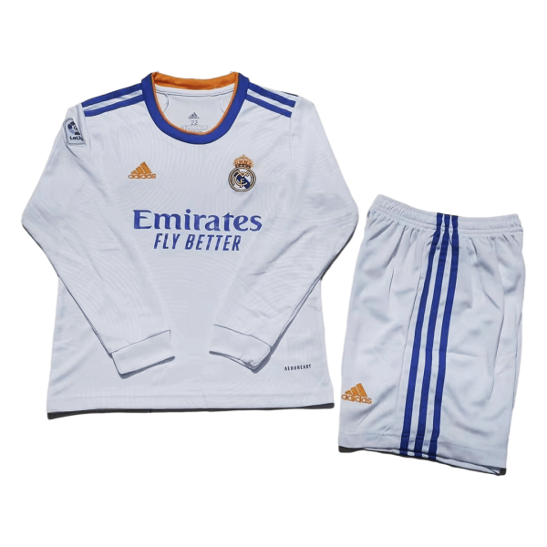 Real Madrid Kids Soccer Jersey Long sleeve Home Kit(Jersey+Short) Replica 2021/22