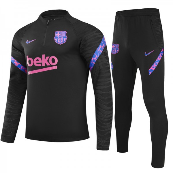 Kids Barcelona Zipper Sweatshirt Kit(Top+Pants) Black 2021/22