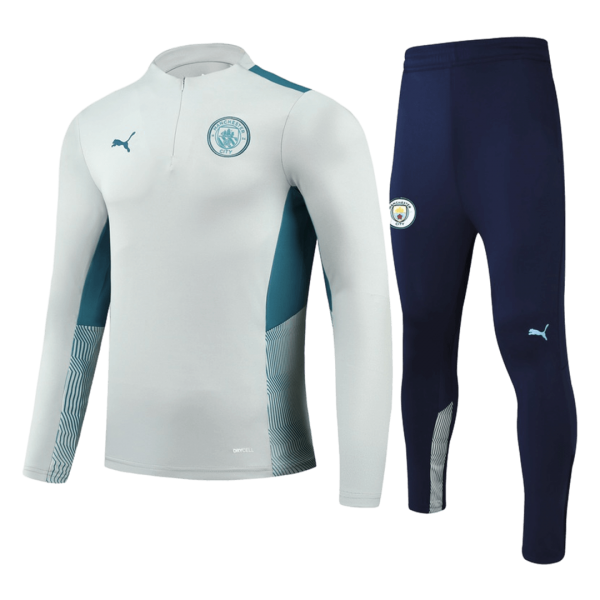 Kids Manchester City Zipper Sweatshirt Kit(Top+Pants) White 2021/22