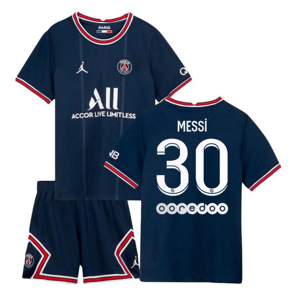 Ligue 1 PSG Kids Soccer Jersey Messi #30 Home Kit(Jersey+Short) Replica 2021/22