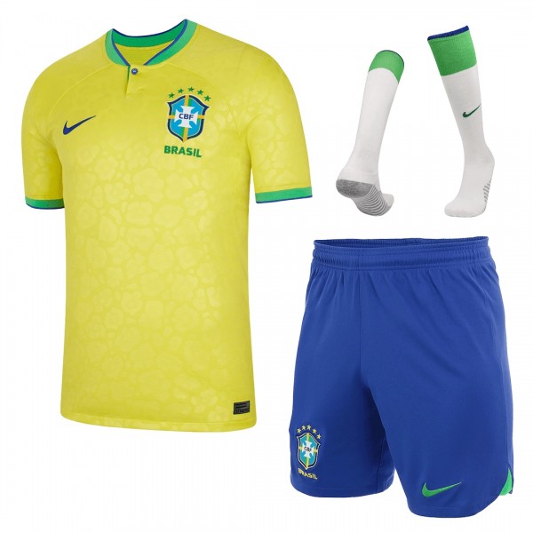 Brazil Soccer Jersey Home Whole Kit(Jersey+Shorts+Socks) Replica World Cup 2022