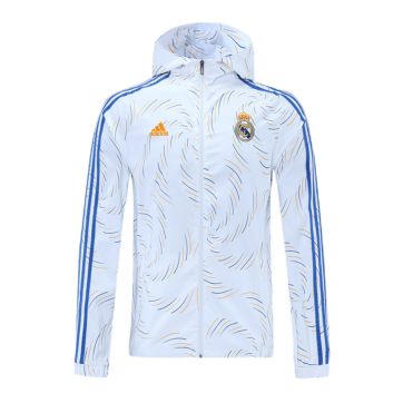 Real Madrid Windbreaker Hoodie Jacket White & Blue 2021/22