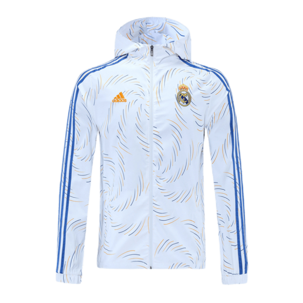 Real Madrid Windbreaker Hoodie Jacket White & Blue 2021/22