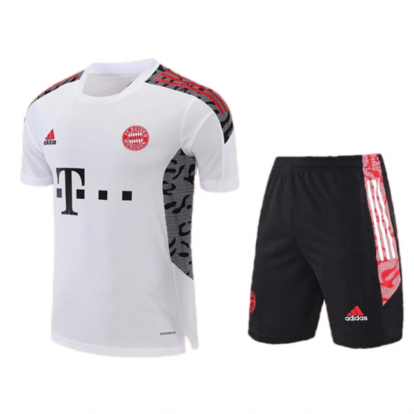 Bayern Munich Training Soccer Jersey Kit(Jersey+Shorts) White&Black 2021/22