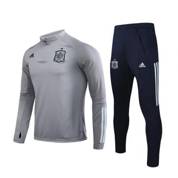 2020 Spain Light Gray Zipper Sweat Shirt Kit(Top+Trouser)