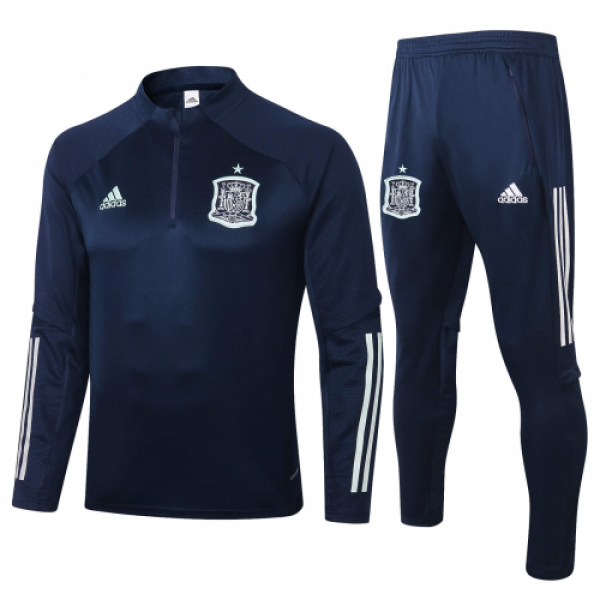 2020 Spain Navy Zipper Sweat Shirt Kit(Top+Trouser)