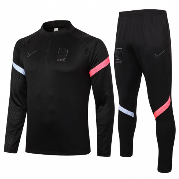 2020 South Korea Black Zipper Sweat Shirt Kit(Top+Trouser)