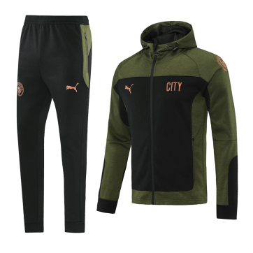 Manchester City Hoodie Training Jacket Kit (Jacket+Pants) Black&Dark Green 2021/22