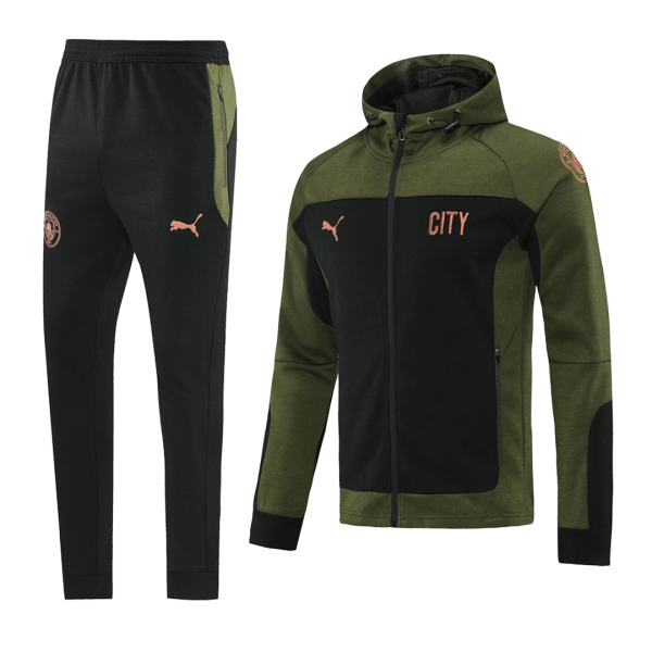 Manchester City Hoodie Training Jacket Kit (Jacket+Pants) Black&Dark Green 2021/22