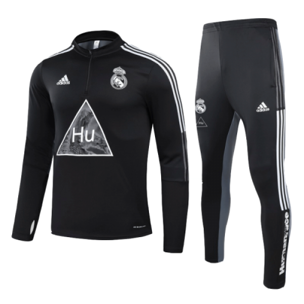 Real Madrid Human Race Black Zipper Sweat Shirt Kit(Top+Trouser)