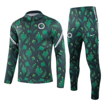 2021 Nigeria Dark Green Zipper Sweat Shirt Kit(Top+Trouser)
