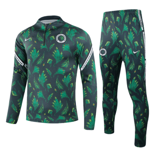 2021 Nigeria Dark Green Zipper Sweat Shirt Kit(Top+Trouser)