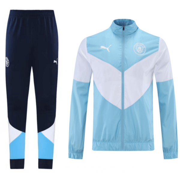 Manchester City Windbreaker Hoodie Kit (Jacket+Pants) Light Blue&White 2021/22