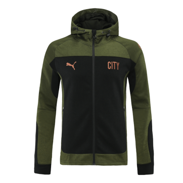 Manchester City Hoodie Training Jacket Kit (Jacket+Pants) Black&Dark Green 2021/22